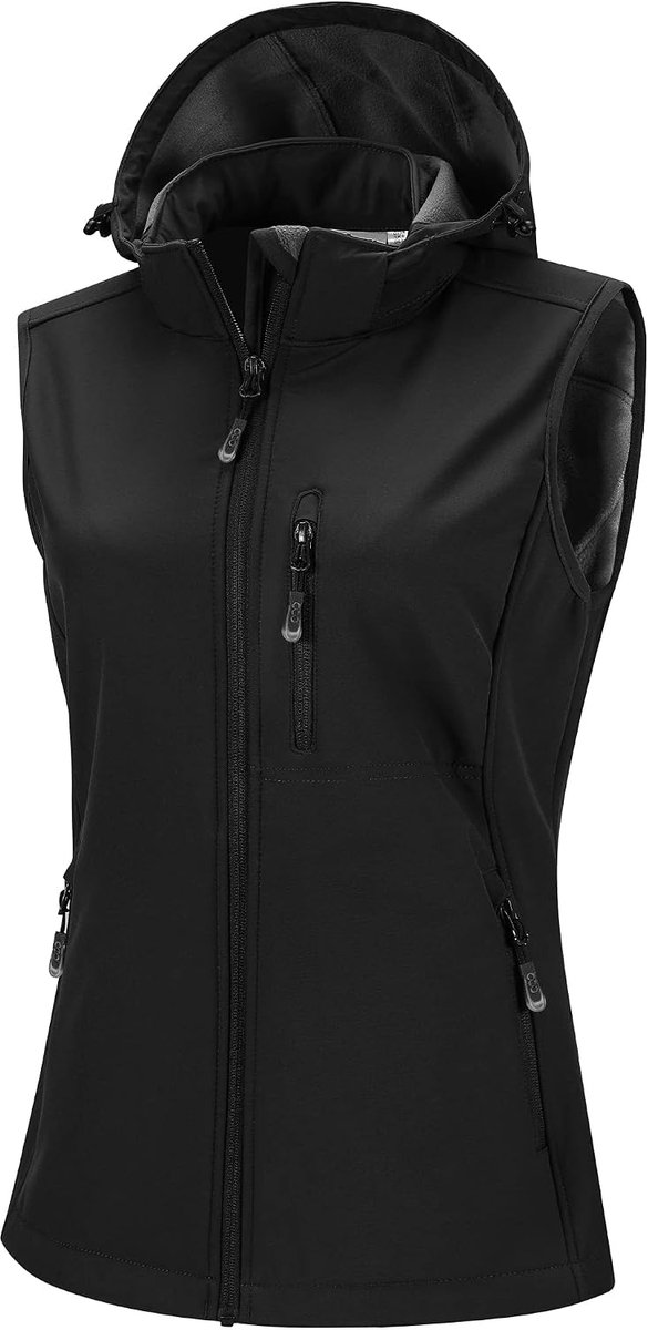 33,000ft Softshellvest voor dames, met afneembare capuchon, fleece gevoerd, mouwloos, waterdicht, winddicht, sportvest met 5 zakken, voor paardrijden, hardlopen, wandelen