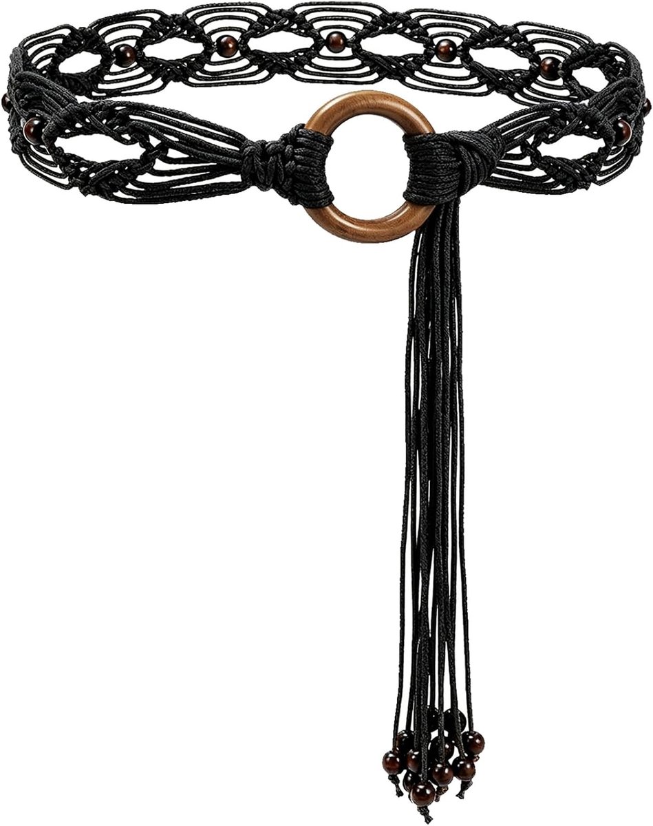 Damesriem met Kwastjes in Bohemianstijl, Handgeweven Gewaxt Touw, Westernstijl, Verstelbare Maat, Geschikt om Te Combineren Met Jurken en Jeans