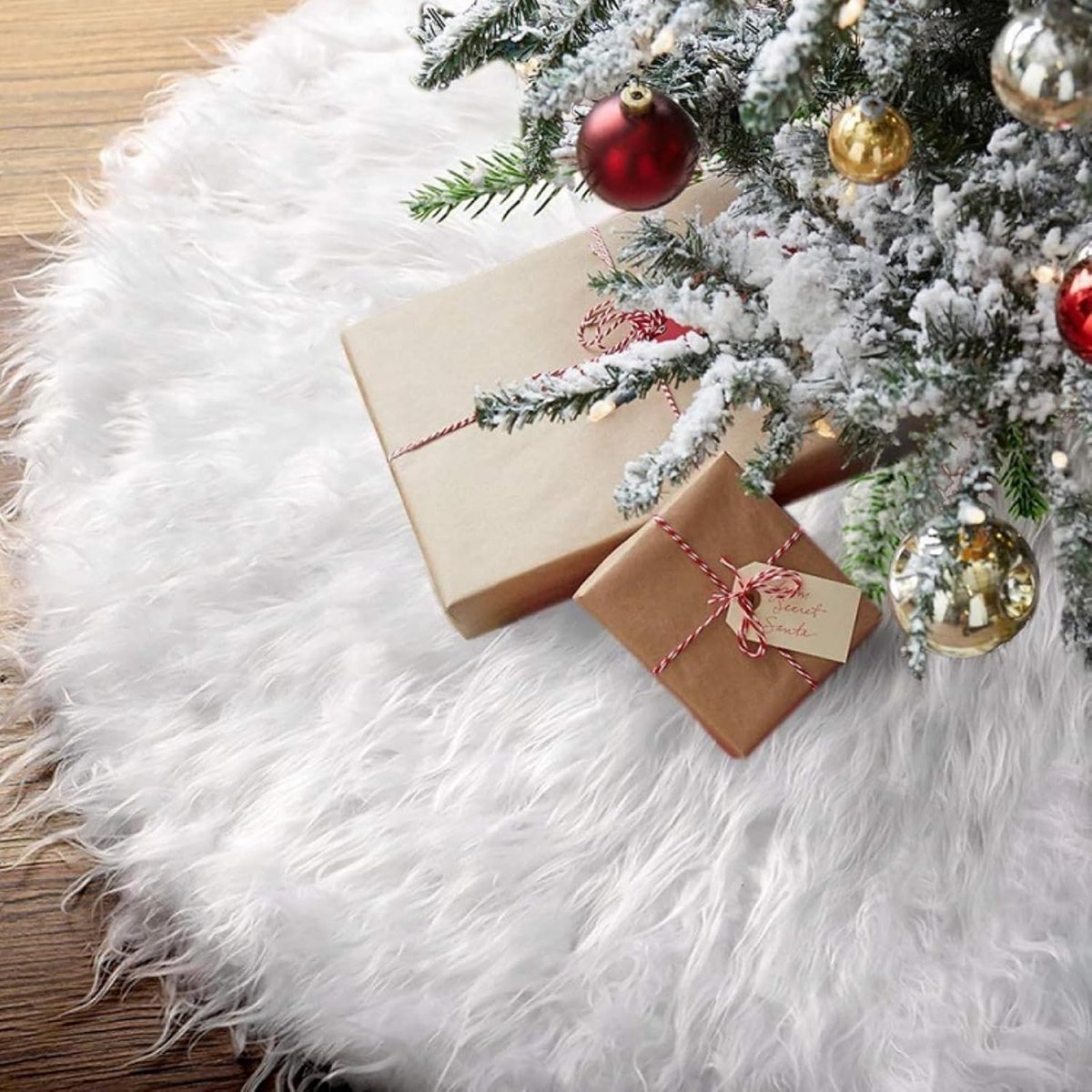 78 cm dennenrok, witte rok, wit pluche tapijt, dennenpootjes, witte kerstdeken voor kerstboom, decoraties