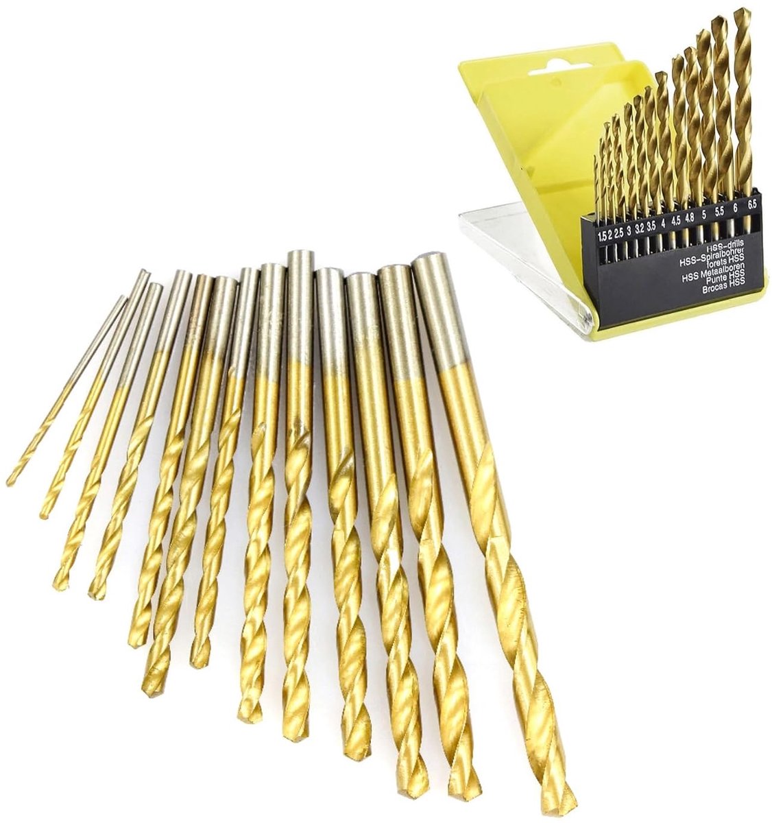 13-delige borenset met titanium coating voor staal, aluminium, hout, kunststof (1,5 mm tot 6,5 mm)