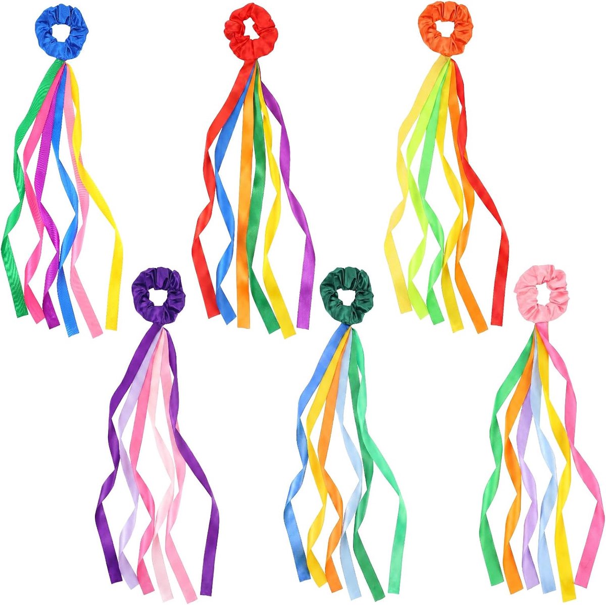 6 stuks regenboogbanden, kleurrijke dansstreamer,hand regenboog dansbanden, meisjes ritmische gymnastiekband met pols haarring, rekwisieten decoratie