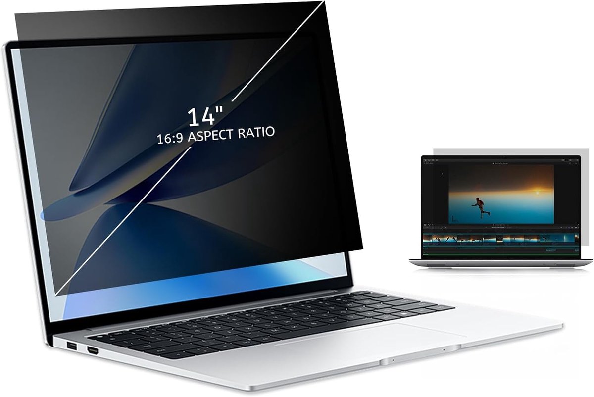 14 inch laptop privacy scherm voor computermonitoren met verhouding 16:9, afneembare bescherming tegen blauw licht, anti-kras | Afneembaar premium filter, anti-blauw licht, anti-reflectie, anti-verblinding, krasbestendig