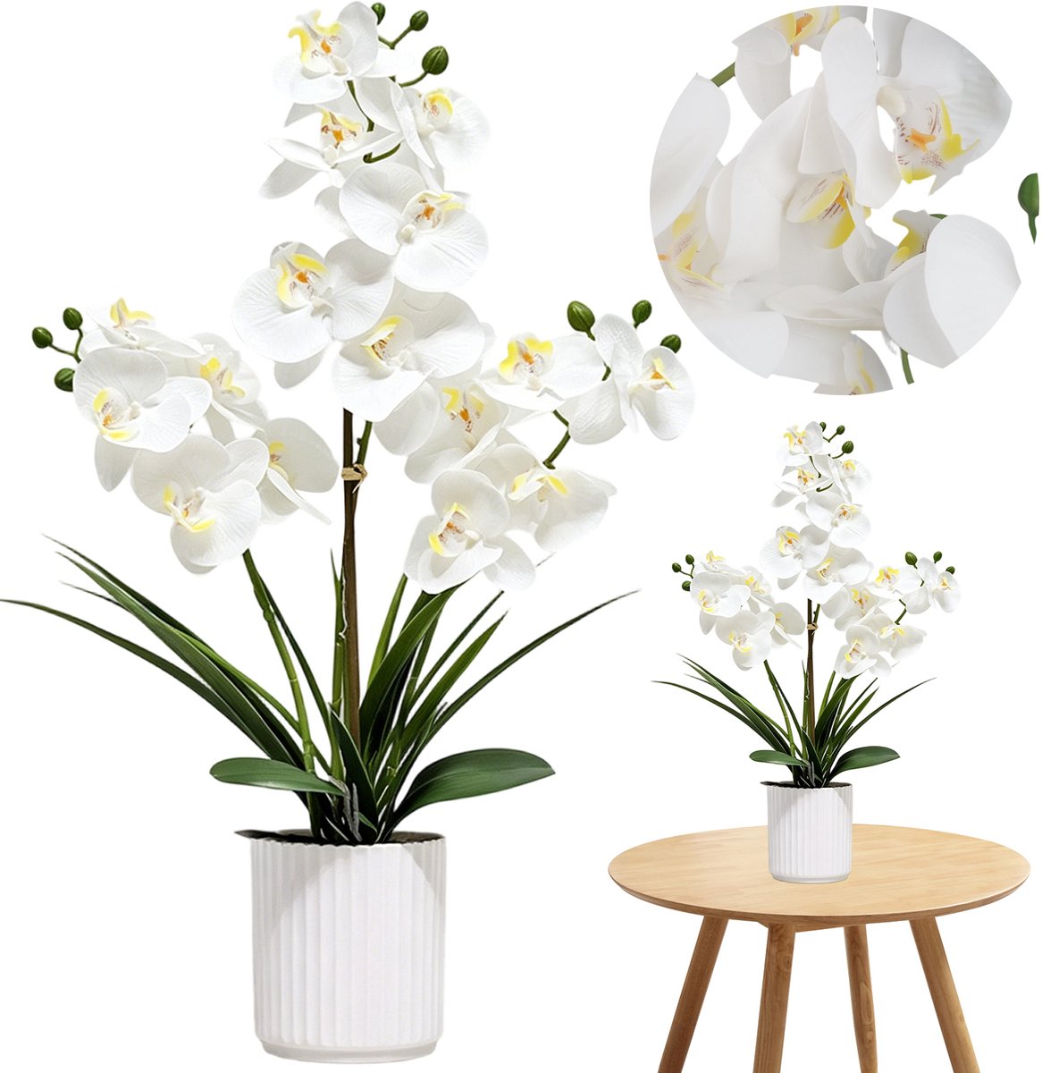 Wishdor Kunst Orchidee in Pot - Witte Phalaenopsis - 57 cm - Levensechte Kunstplant - Decoratieve Zijden Bloemen voor Woonkamer & Kantoor