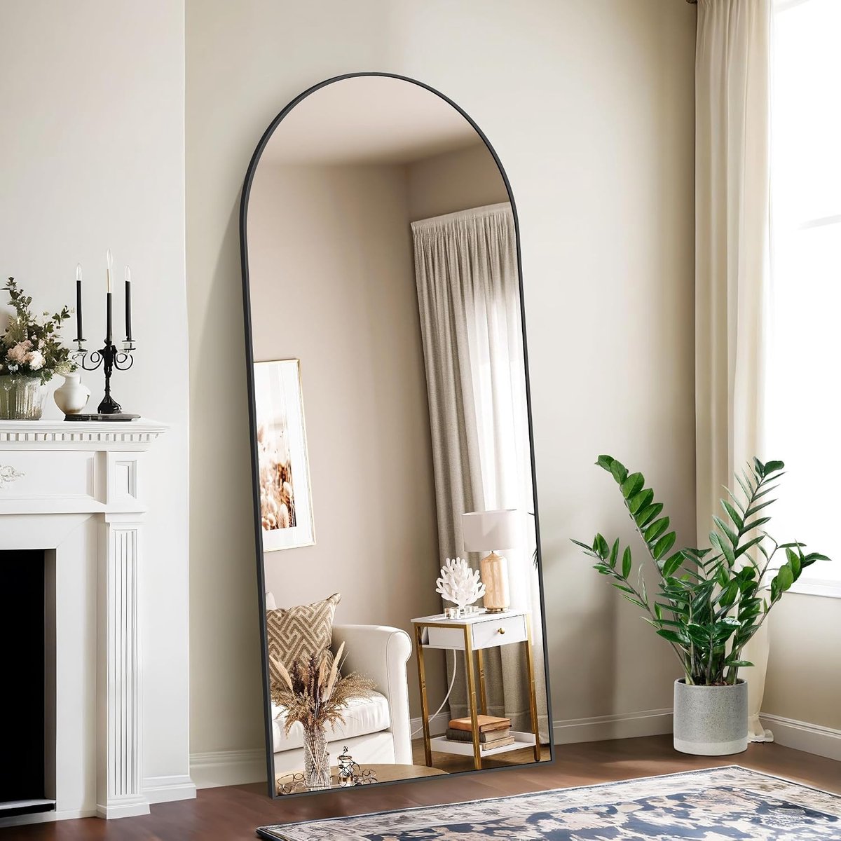 Full-body spiegel, 179 x 65 cm staande spiegel met zwart aluminium frame, grote wandspiegel, vloerspiegel voor slaapkamer, entree, hal, woondecoratie