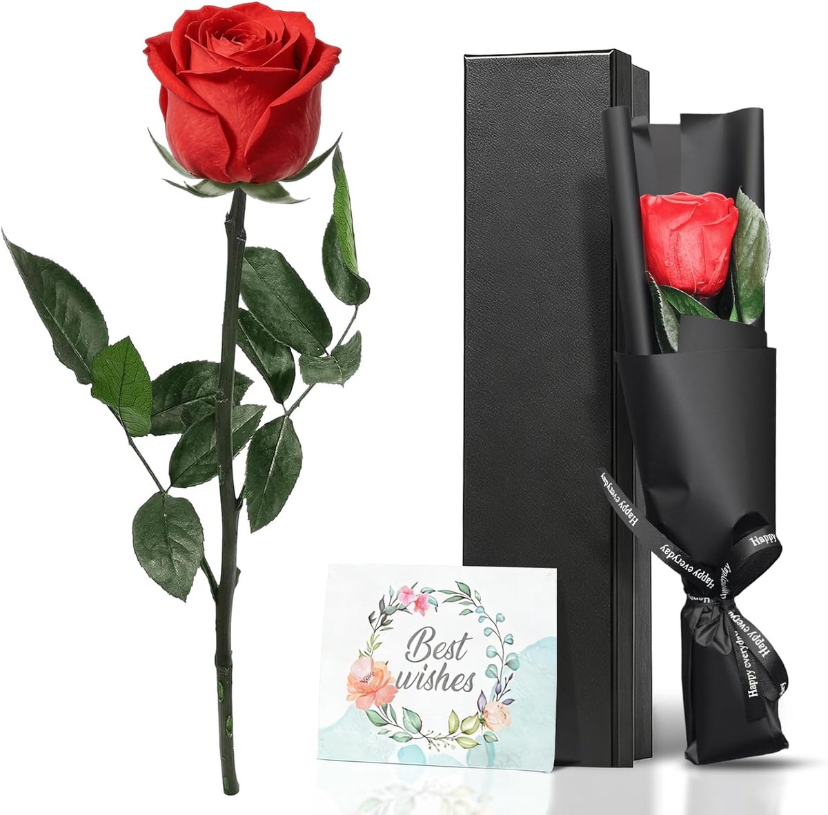 Roos, rood, in geschenkdoos, echte geconserveerde infinity roos met steel, duurzaam bloemencadeau voor vrouwen, mama, geschikt voor verjaardagen, jubilea en Valentijnsdag (rood)