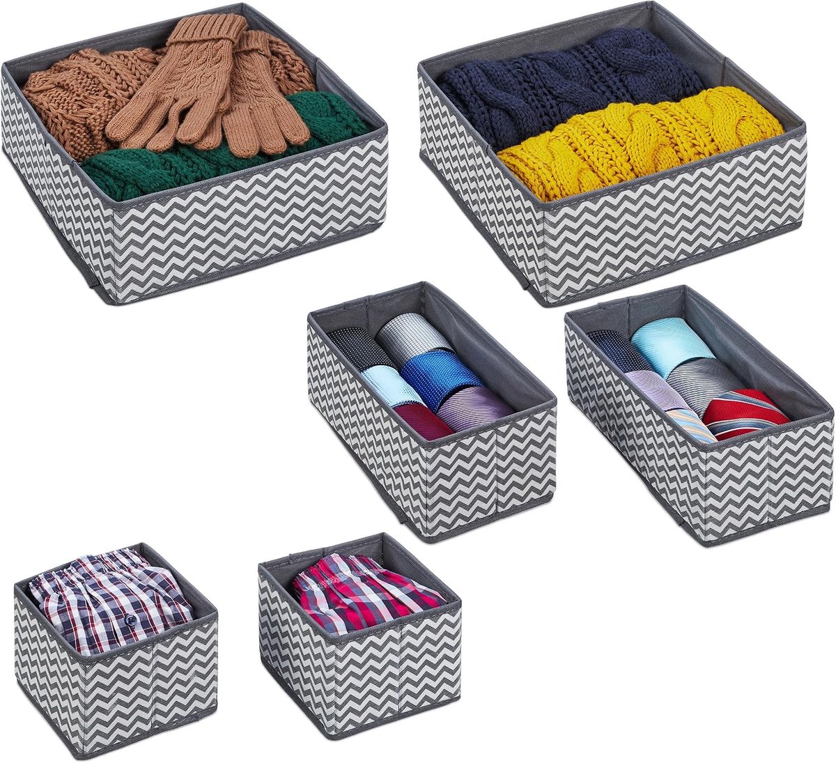 Lade organizer, 6-delige ladeverdeler voor kledingkast, lades etc., 3 groottes, ondergoed, sokken, grijs/wit