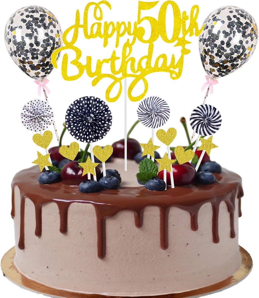 50th Birthday taartdecoratie 50e man vrouwen taartdecoratie 50e verjaardag goud zwart taartdecoratie 50e verjaardag man taartdecoratie goud met hart ster ballon glitter cake topper voor 50e