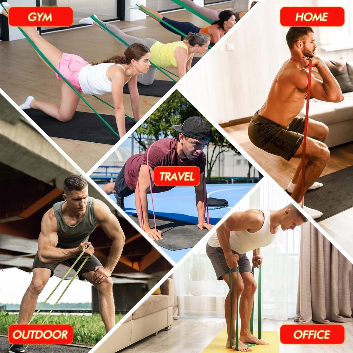 15-25lbs Rode Weerstandsloops voor Dames/Heren Trainingsbanden voor krachtoefeningen, yoga flexibiliteit, home-gym