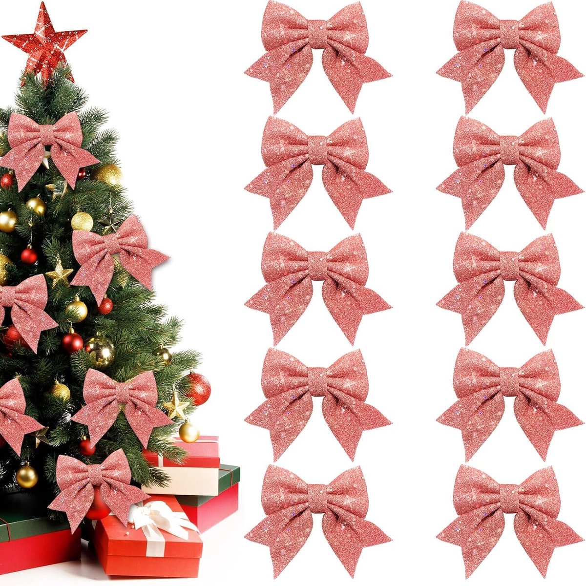 Strikken, 13*18 CM kerstboom strik decoratie, kerstkrans cadeaustrik, roze kerststrikken voor geschenkdozen, kerstbomen, verjaardagen, feesten