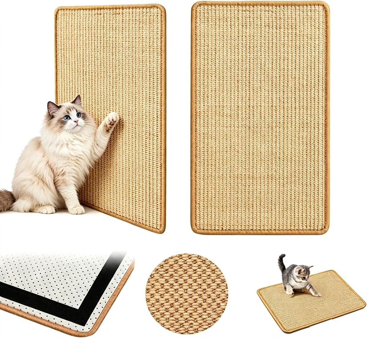 Krabmat voor katten, 2 stuks, sisal, tapijt, katten, krabplank, muur, 50 x 25 cm, kattenkrabplank, duurzaam, natuurlijke kattenkrabplanken, sisal, krabtapijt ter bescherming van tapijten en