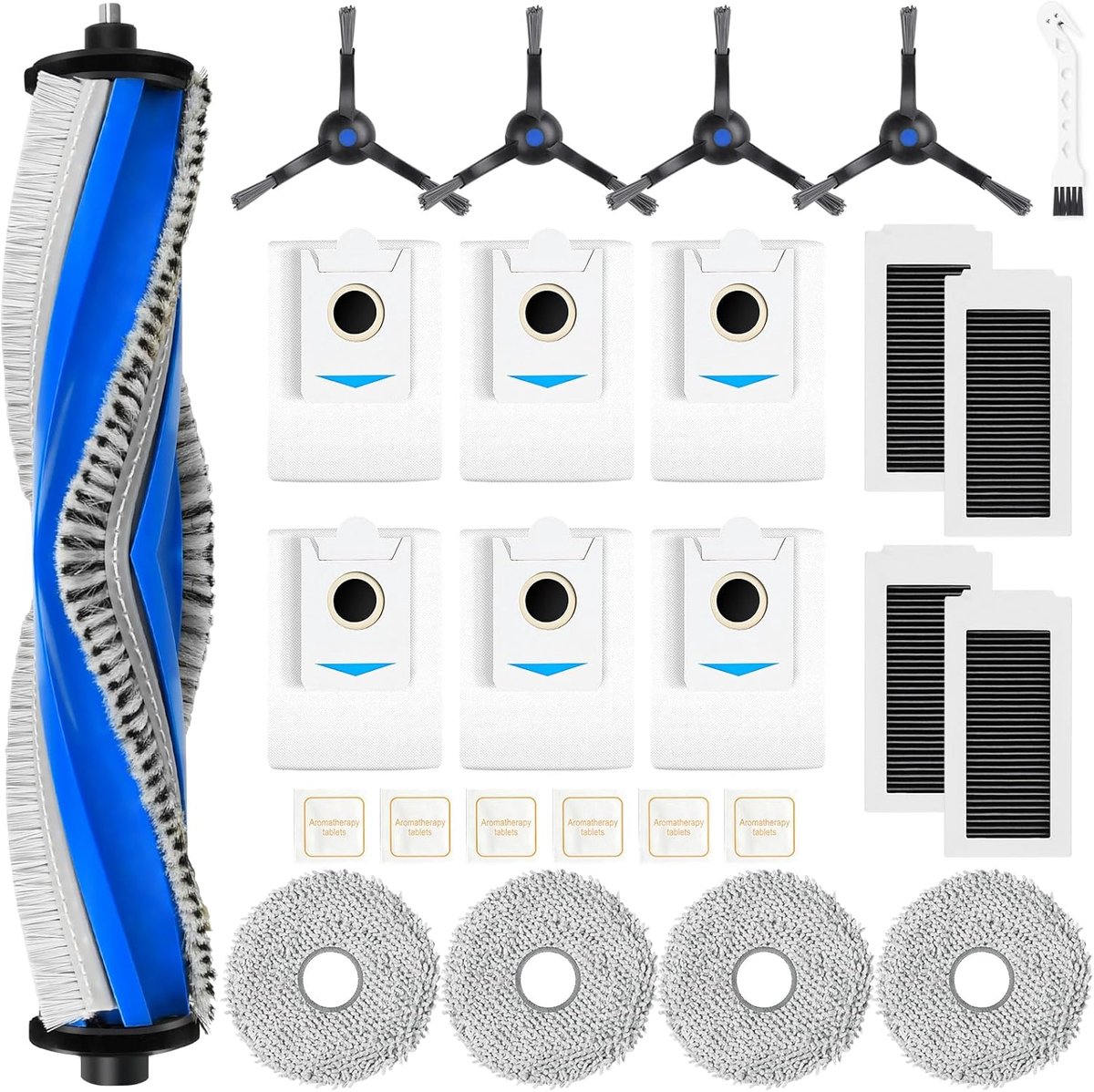 Realm 26-delig accessoireset voor ECOVACS DEEBOT X5 Omni /X5 Pro, 6 stofzakken 4 mopdoeken 4 zijborstels 4 filters 1 rolborstel 1 reinigingsborstel, reserveonderdelen robotstofzuiger accessoires