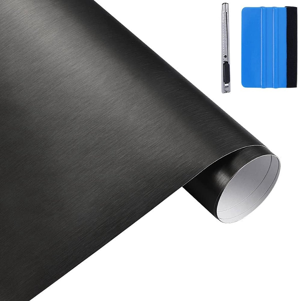 30 cm x 150 cm zwart geborsteld roestvrij staal metallic vinyl wrap film mat geborsteld chroom auto verpakking folie sticker blad voor motor laptop meubels (zwart)