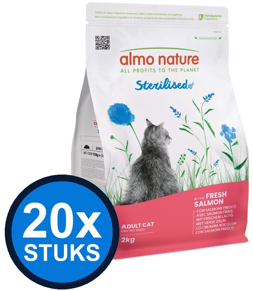20x Almo Nature Functional - Kattenvoer Droogvoer - Gesteriliseerd - Zalm - 400g