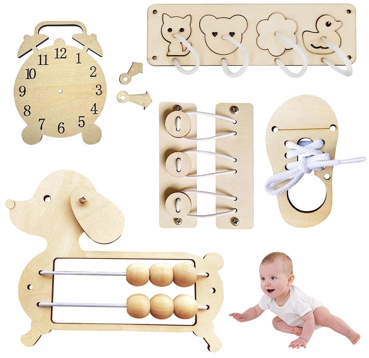 SolidKeus - Montessori Busy Board Accessoires, Set van 5 Stuks