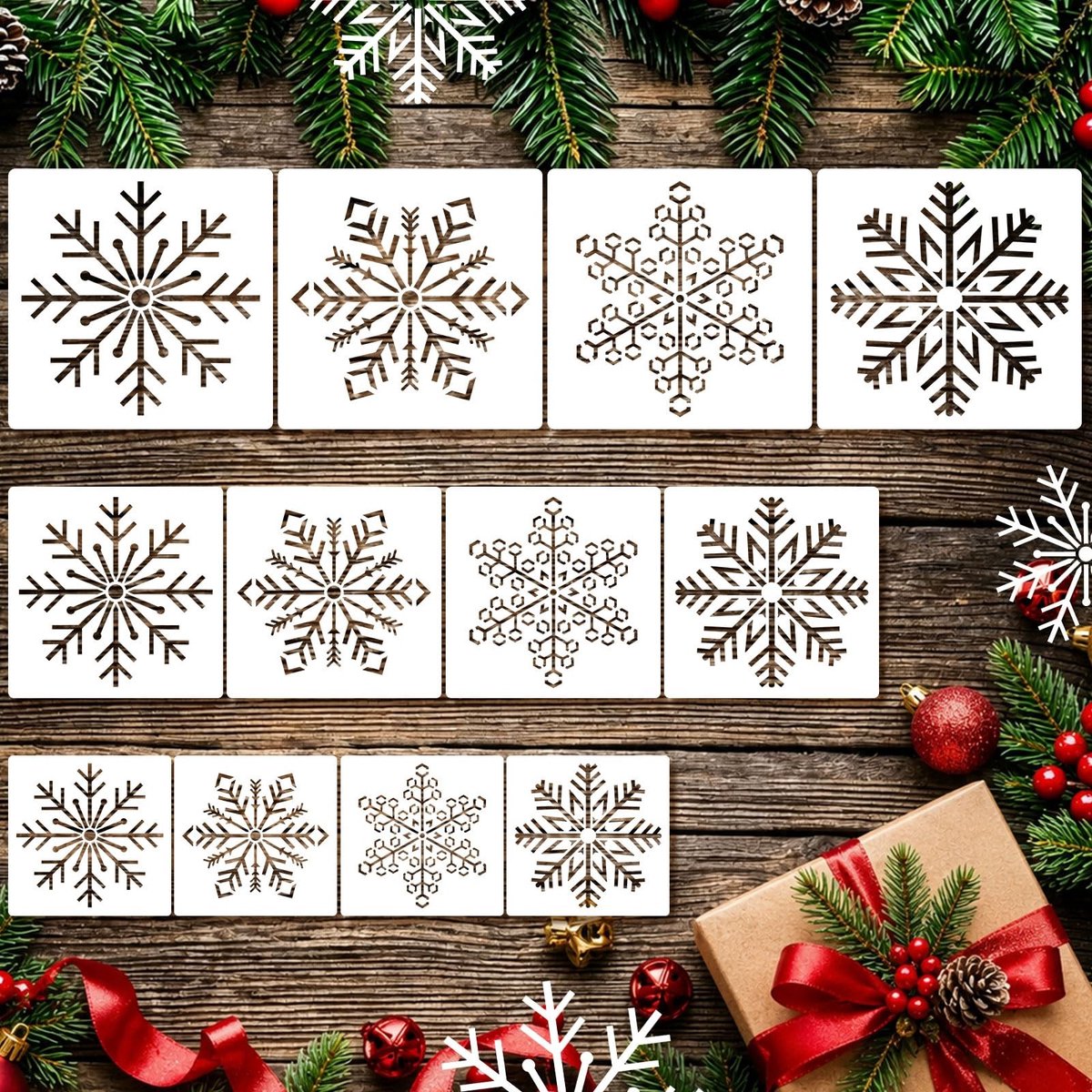 SolidKeus - Set van 12 Sneeuwvlok Sjablonen voor Kerstdecoraties