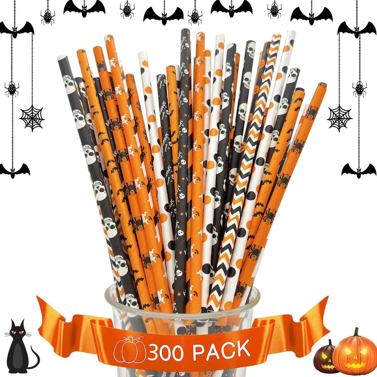 SolidKeus - Set van 300 Kleurrijke Papieren Rietjes voor Halloween Feesten
