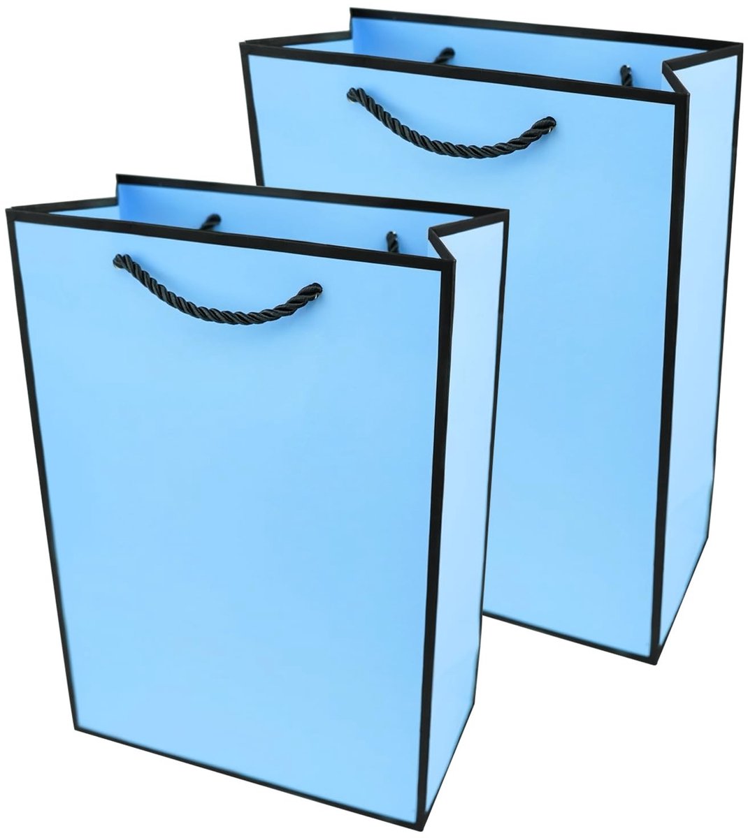 SolidKeus - Set van 2 Kraft Papieren Cadeau Tassen met Handvatten (Blauw)