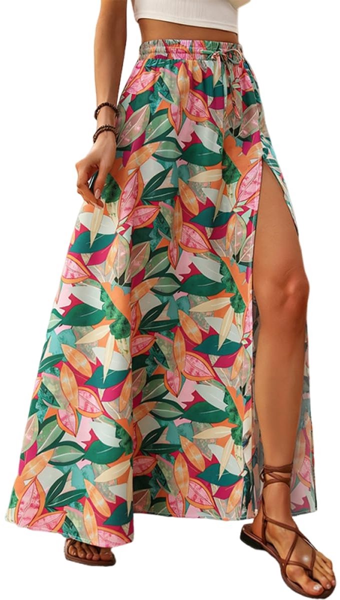 SolidKeus - Lange Zomerrok met Hoge Taille en Bloemenprint