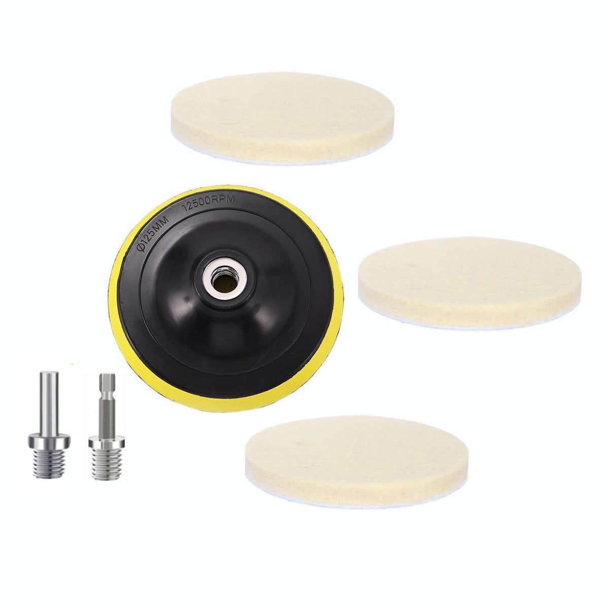 SolidKeus - 125mm Wolvilt Polijstpads met Adapter voor Polijsten van Diverse Materialen