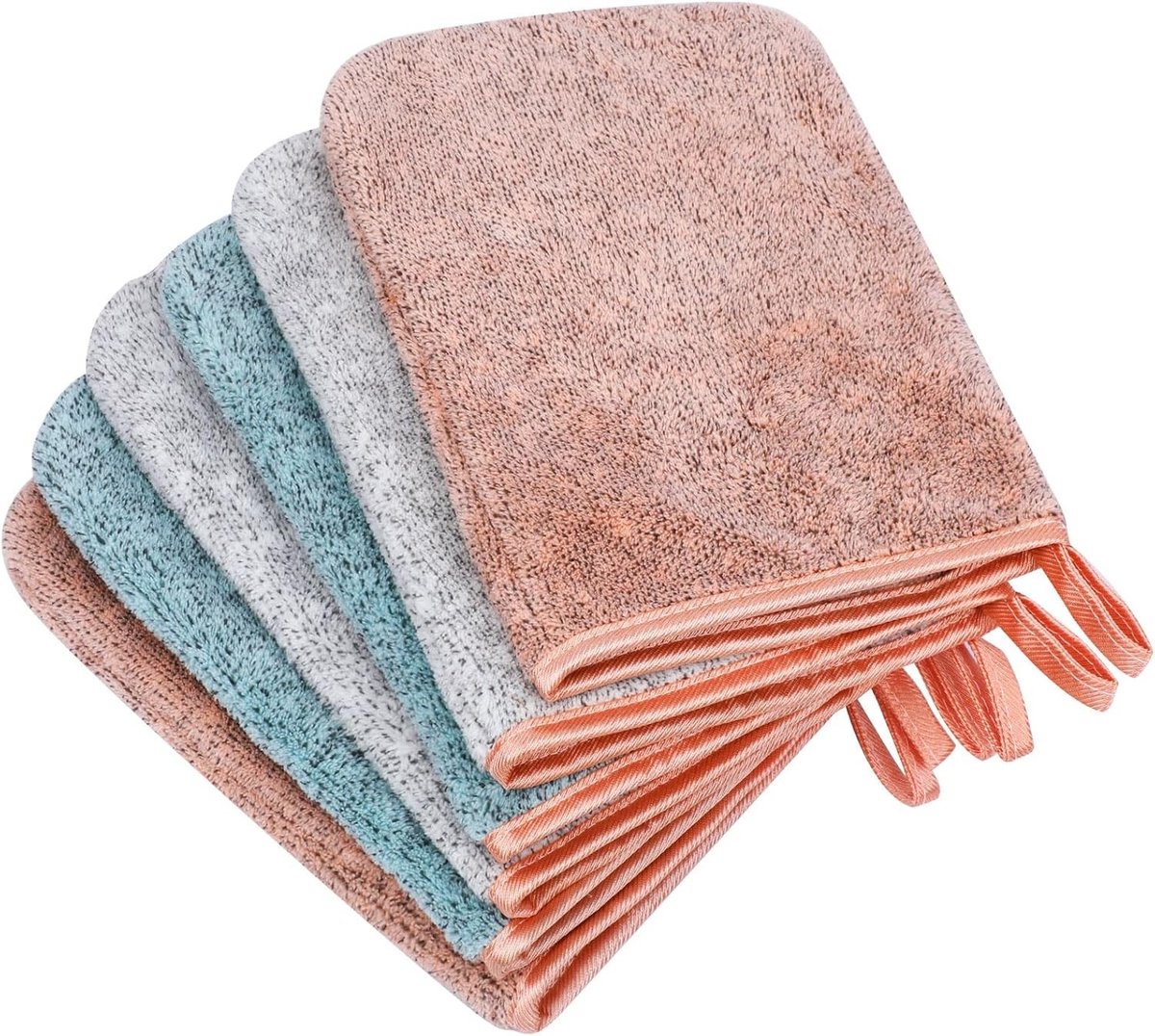 6 Pack Microfiber Body Wash Mitts - Super Absorbent en Zachte Badhandschoenen voor Makeup Verwijdering en Lichaamsverzorging, Herbruikbare Coral Fleece Doekjes in 3 Kleuren