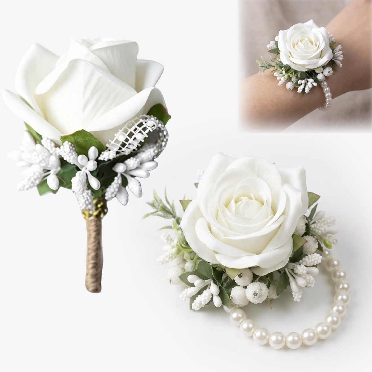 SolidKeus - Boutonniere en Polscorsage Set voor Bruiloft en Feest (Groot)