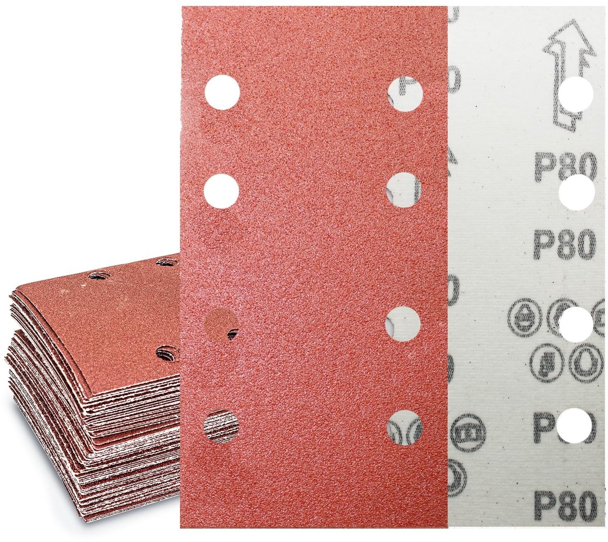 SolidKeus - Professionele Schuurvellen 93x185mm met 8 Gaten en 80 Grit (30 Stuks)