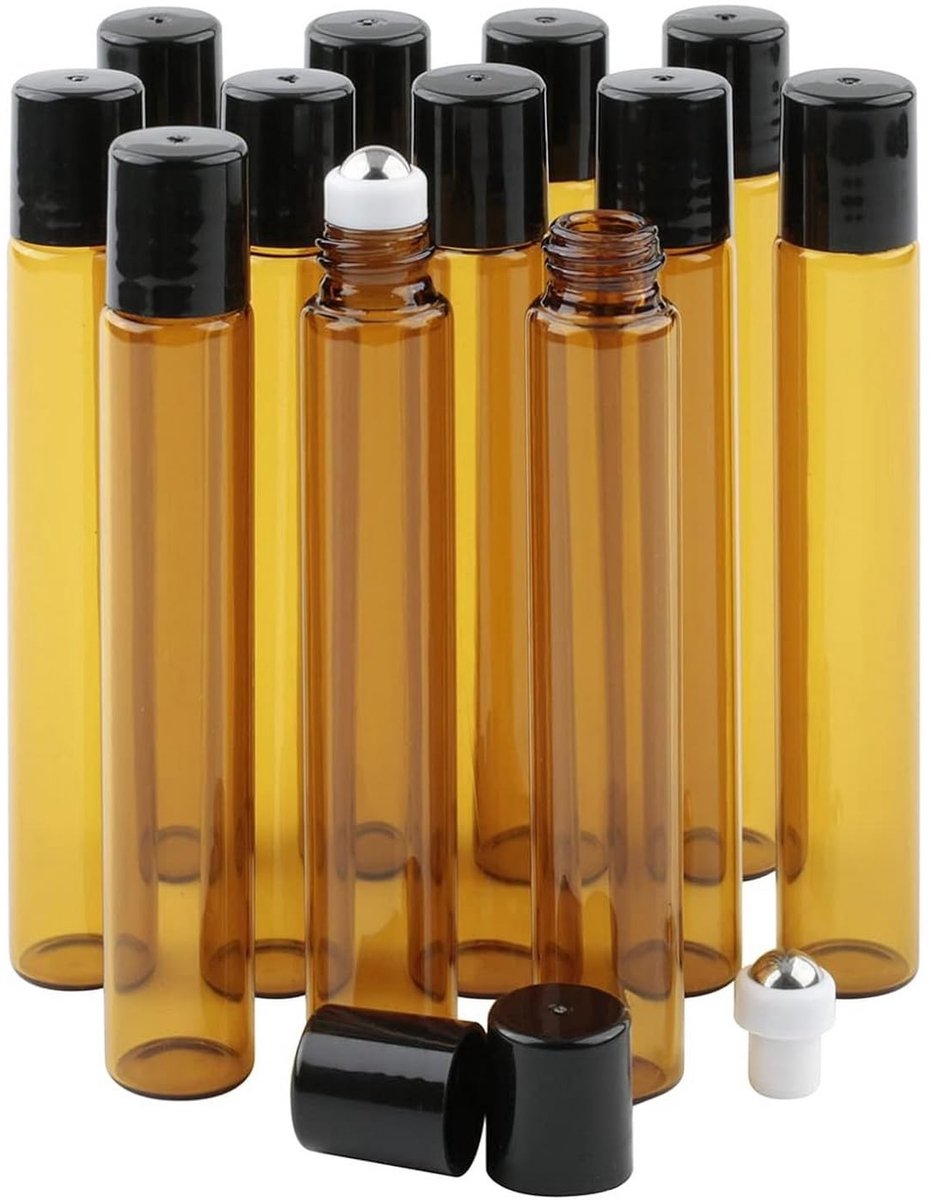 SolidKeus - Amber Glazen Roller Flessen voor Etherische Oliën met RVS Rollers