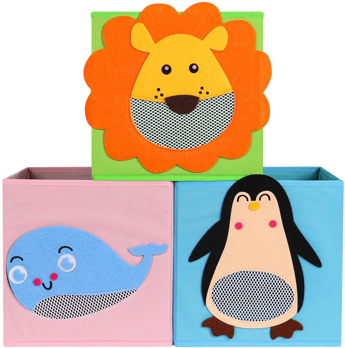 Set van 3 Opvouwbare Stoffen Opbergboxen voor Speelgoed en Kleding 27x27x27 cm