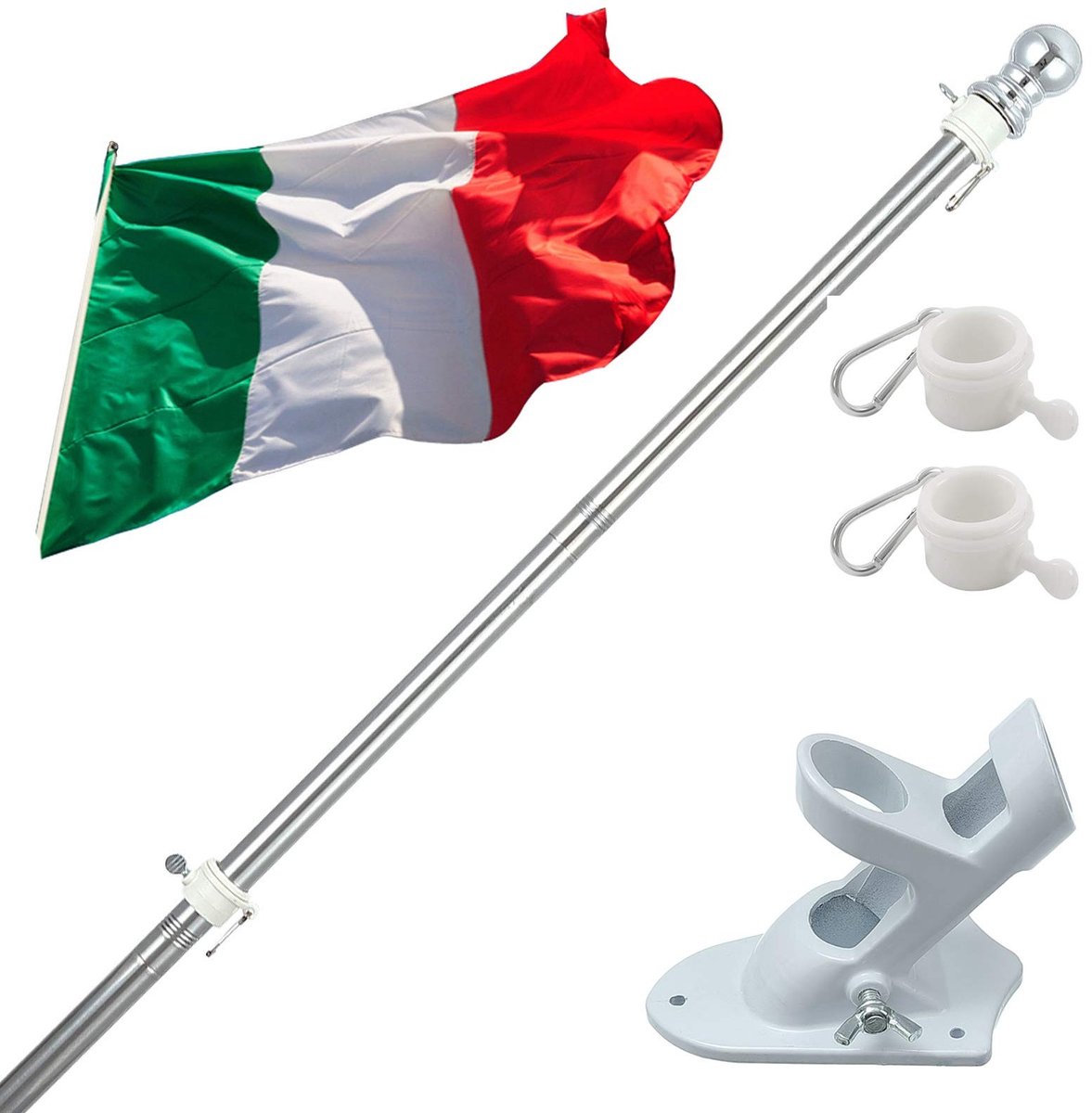 SolidKeus - Aluminium Vlaggenstok met Italiaanse Vlag en Bevestigingsmateriaal