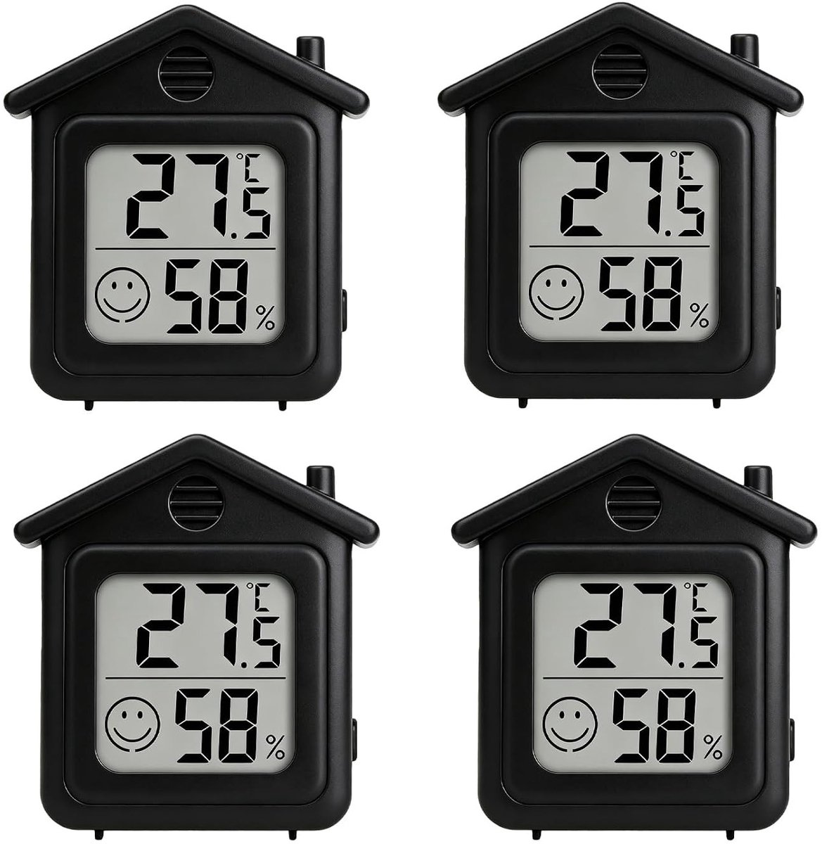 Mini LCD-Thermometer - Zwart - Set van 4 - Compacte Hygrometer met Comfortweergave - Voor Thuis en Kantoor