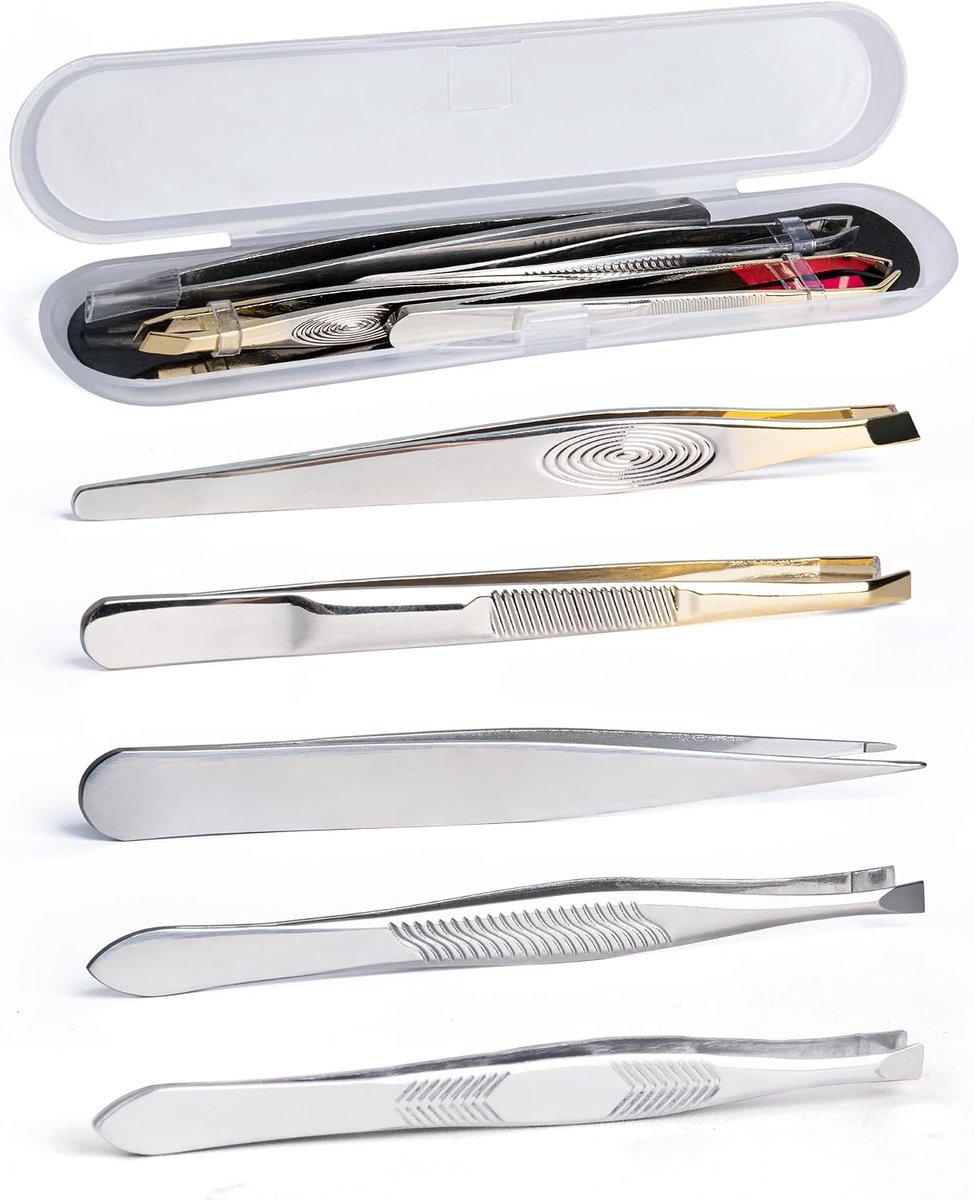 Professionele Pincet Set - Roestvrij Staal - Voor Wenkbrauwen en Wimpers - Ergonomisch Ontwerp - Voor Dames en Heren