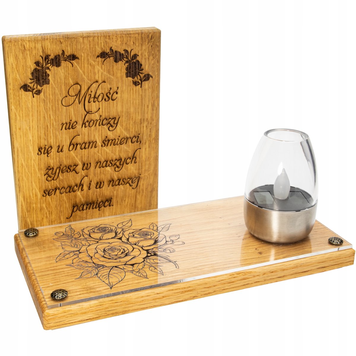 Zonne-energie Grafzerklamp Eikenhout met Gravure - Grote Decoratie