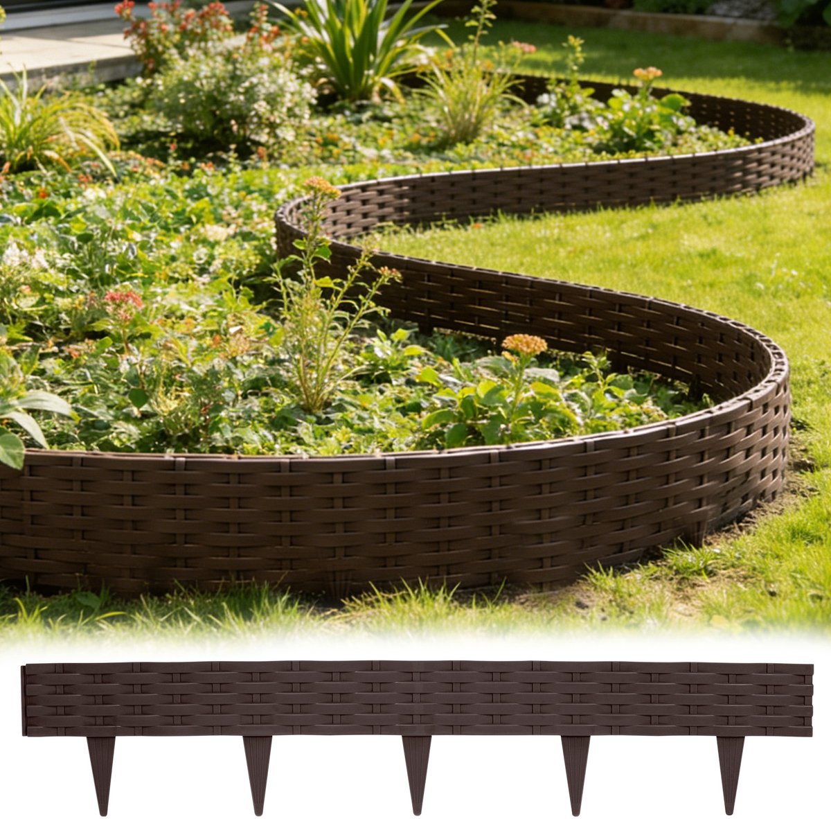 Soontrans - Borderrand - 20x100cm Per Stuk - Decoratieve Tuinafboording - Gazonrand voor Tuinperken - Koppelbaar Borderafscheiding - Flexibel - Weerbestendig - Bruin - 5pcs