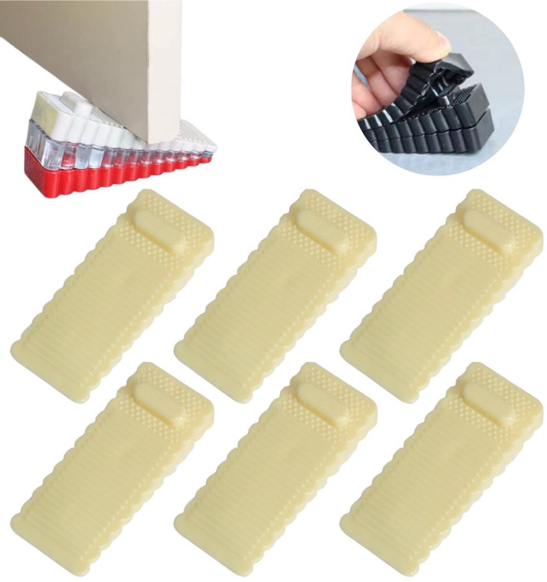 Set van 6 antislip rubberen deurstoppers –9.5*1.4*4cm- Siliconen deurstoppers geschikt voor alle vloertypes – Stapelbare deurwiggen – Voor het vastzetten van deuren in keukens, kantoren, entrees, kelders en meer - stopper - deurstop