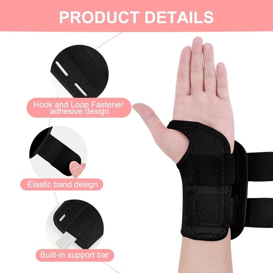 Comfortabele en Ademende Polsbandage met 2 Spalken, Verstelbaar voor Carpaal Tunnel Syndroom, Verstuikingen en Tendinitis, Unisex Polssteun — afbeelding 4