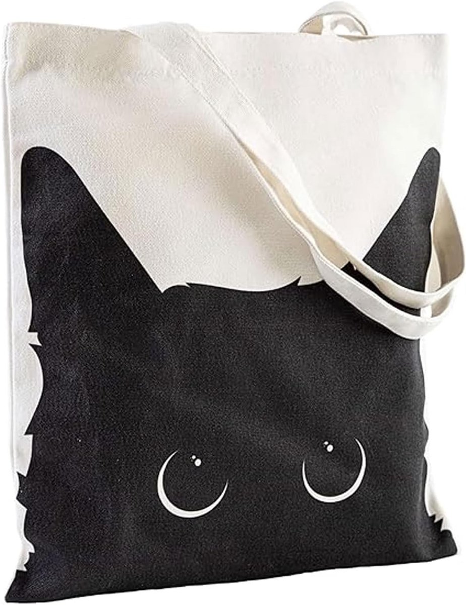 Duurzame Canvas Tote Bag van Katoen en Polyester, Perfect voor Kattenliefhebbers, Boekenliefhebbers en Dagelijkse Boodschappen