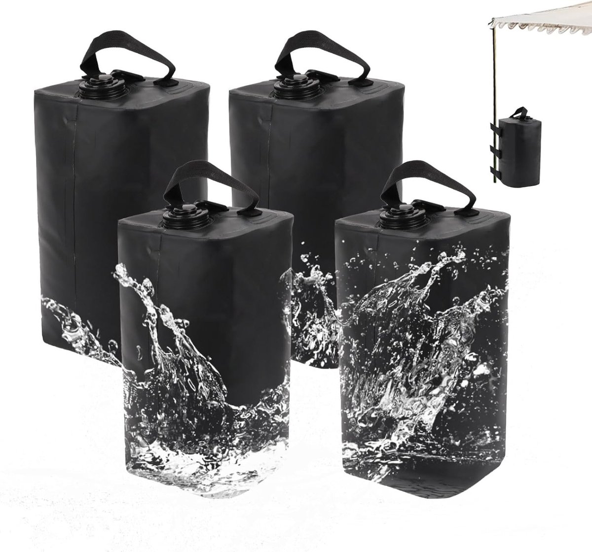 Set van 4 Water Vulbare Zandzakken voor Partytenten en Gazebo's, Verzwaarde PVC Gewichten voor Stabiliteit bij Wind, Ideaal voor Tuin en Camping, Zwart