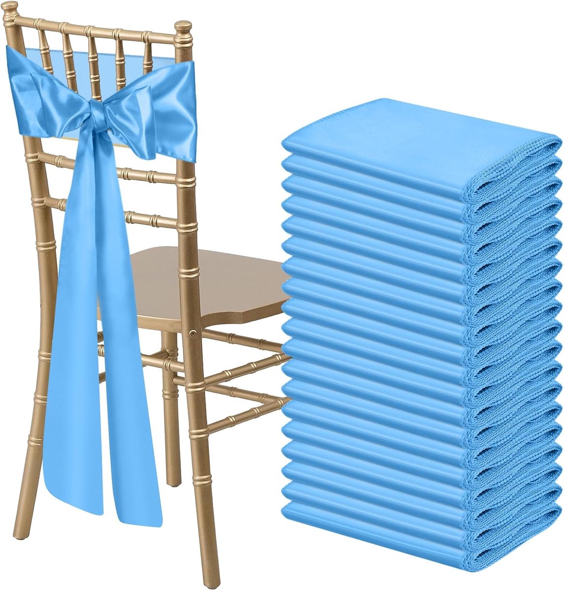 50 stuks babyblauwe satijnen stoelsjerpen strikken universele stoel lint banden terug sjerp voor bruiloft feest receptie evenementen banketten hotel evenement stoel cover decoratie (7 x 108