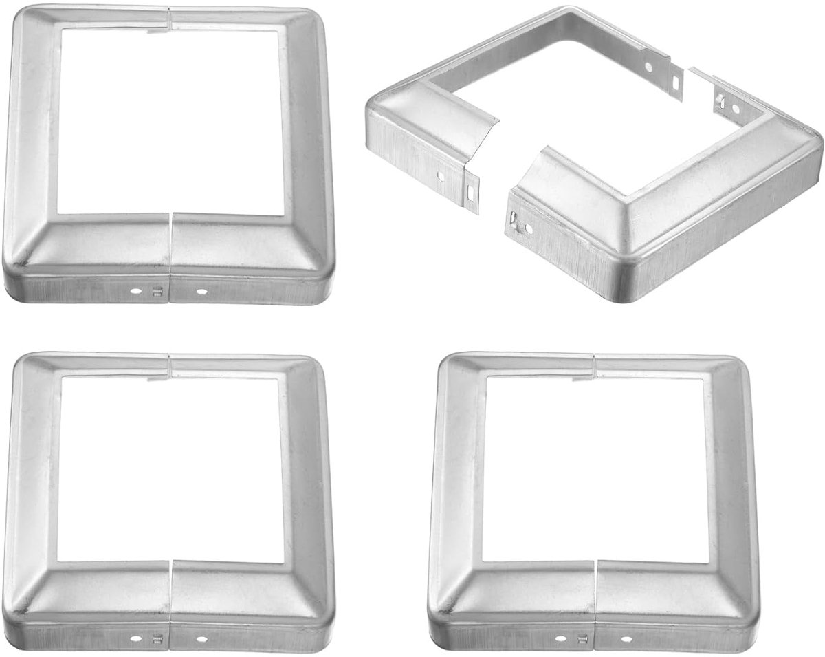 4 stuks paalafdekkingen, 15 x 15 cm (binnenmaat 10 x 10 cm), vloerafdekking voor palen, deelbaar van metaal, bekleding voor zuilen, veranda, omheining, balkon, reling, zilver
