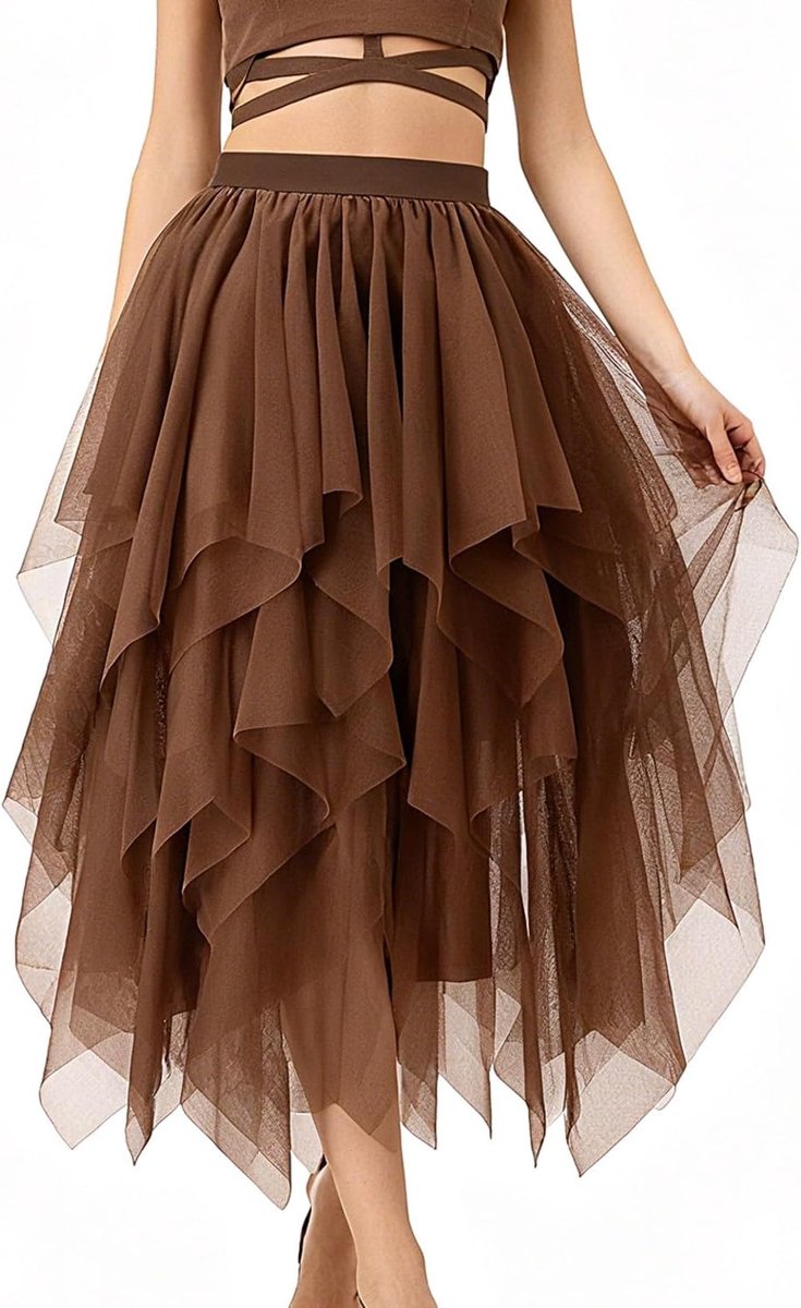 Rok voor dames, A-lijn, hoge getailleerde rok, High Low Layered Puffy rok, elegante onregelmatige tule rok, lange zomerrok, meerlaagse mesh-rok voor eindexamenbal, carnaval