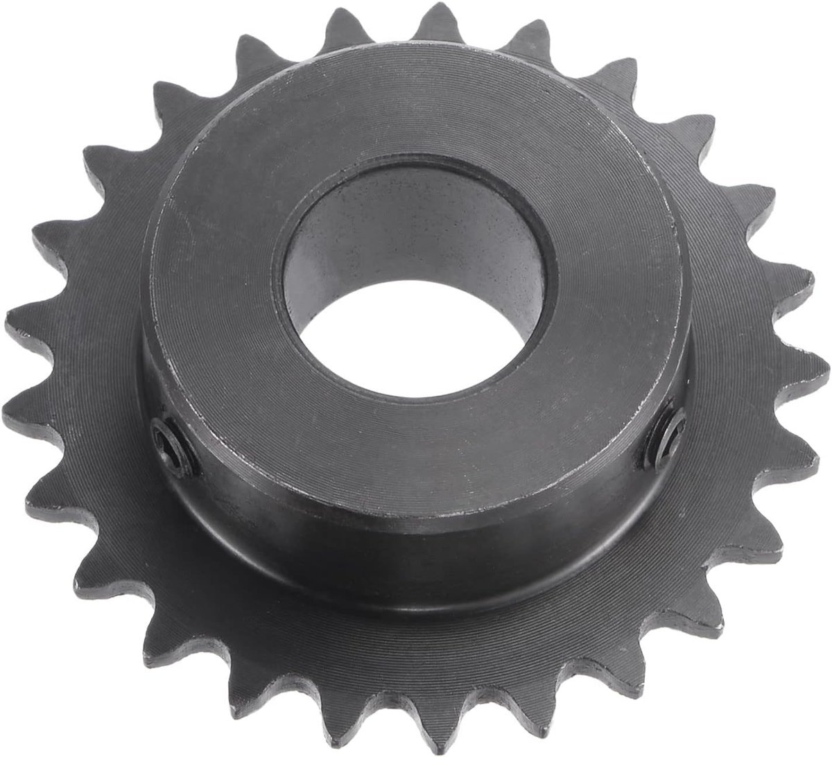 Sourcing map Tandwiel met 25 tanden type B enkelstreng 1/4 inch verdeling 17 mm boring zwart oxide koolstofstaal C45 met 2 stelschroeven voor ISO 04C