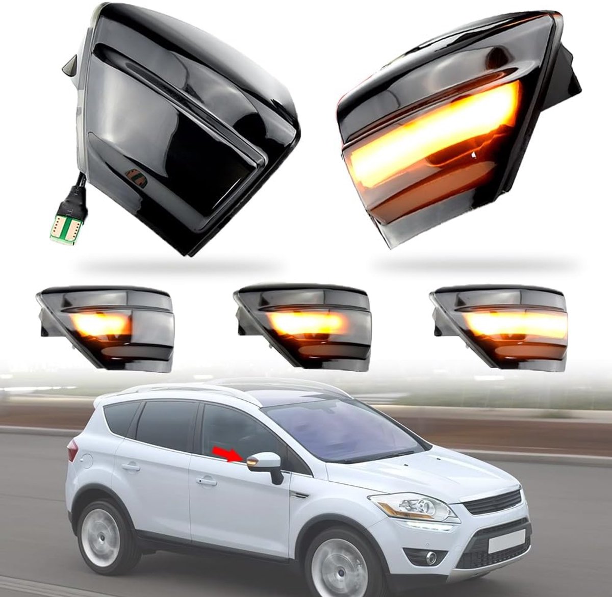 Knipperlicht, zijspiegel, sequentieel knipperlicht, 2 stuks, compatibel met Fo-rd S-Max 07-14 Ku-ga C394 08-12 C-Max 11-19 (C-MAX 2011-2019)