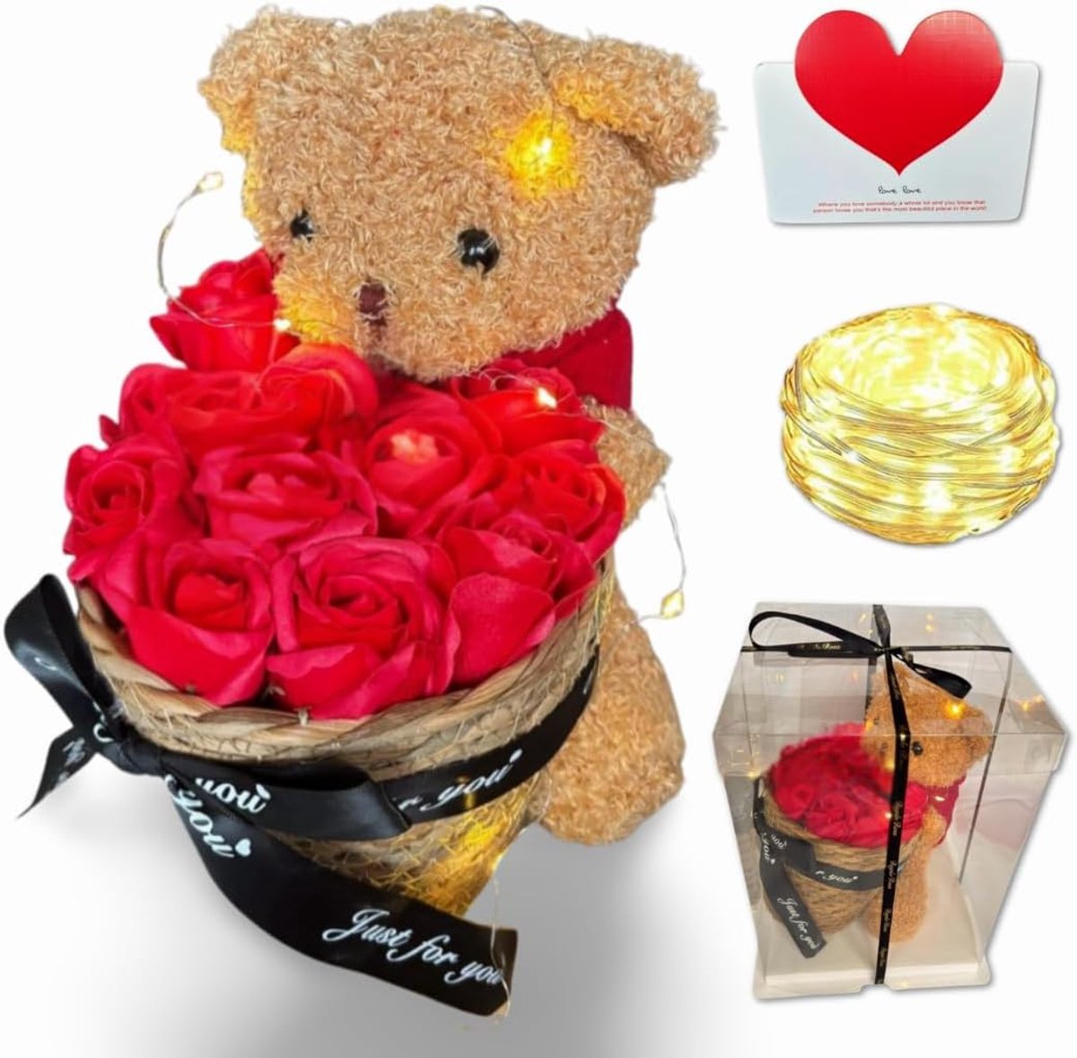 Teddybeer met Eeuwige Rozen in Cadeaumand – Perfect Romantisch Cadeau voor Vrouw, Vriendin, Haar – Valentijn, Verjaardag & Huwelijk