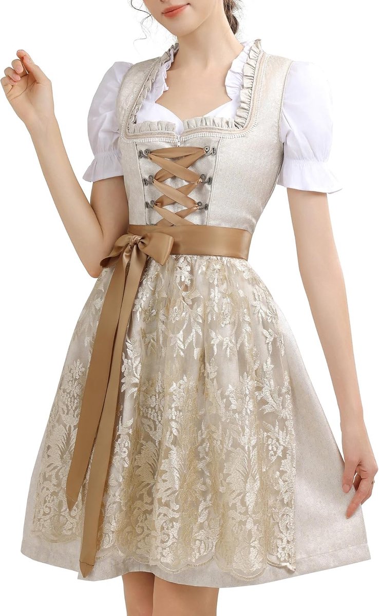 Dirndl Dames Midi Klederdrachtjurk Oktoberfest Klederdrachtmode Klederdrachtrok Germandress incl. Dirndlschort Dirndlblouse Blauw Groen Abrikoos