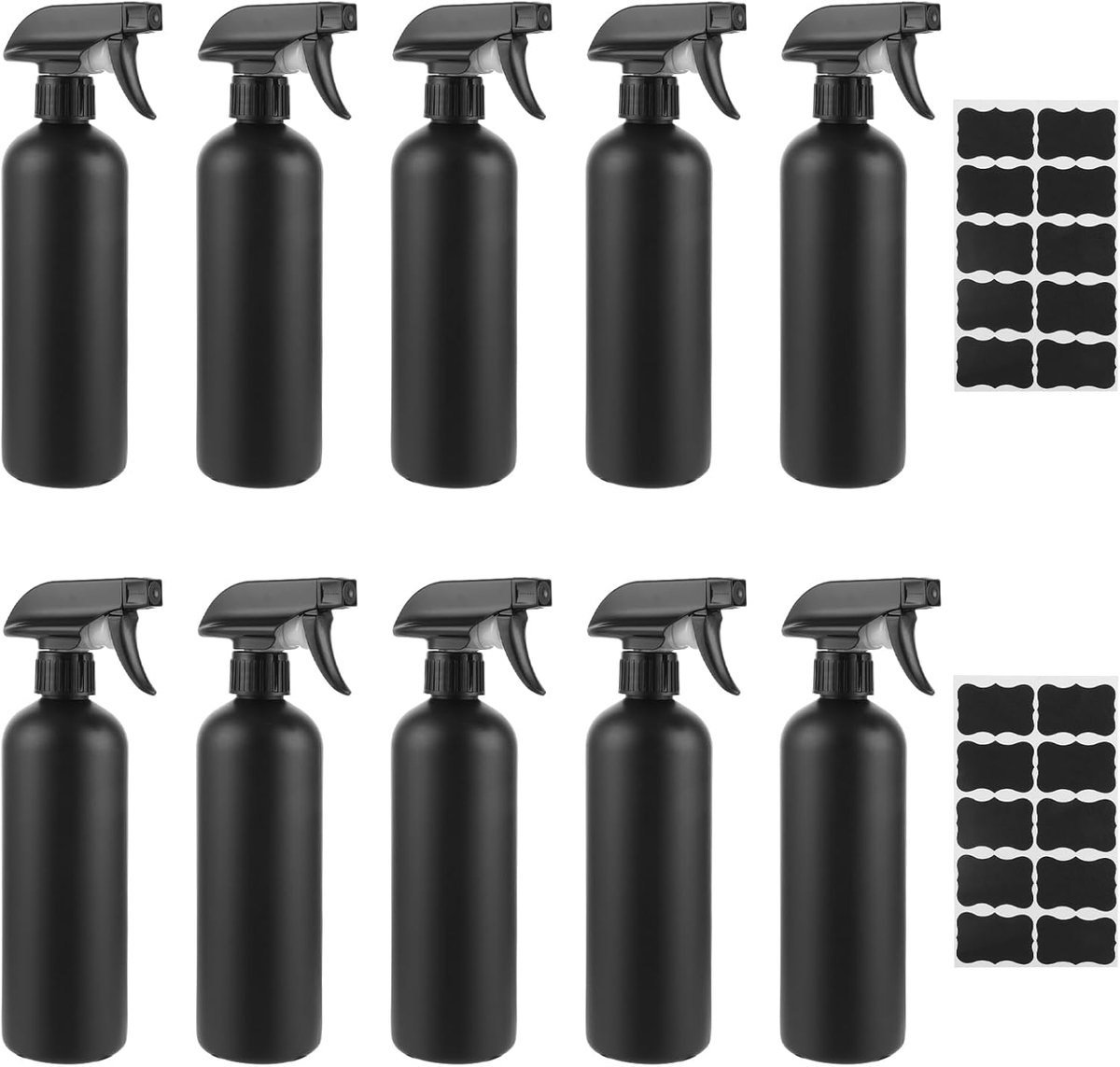 Set van 10 spuitflessen 500 ml, zwarte spuitflessen van kunststof, spuitflessen met waterdicht etiket