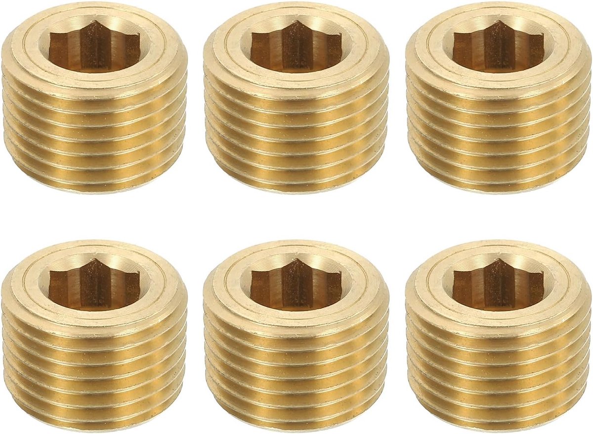6 stuks messing buissluiting, 1/2 inch NPT mannelijke zeskantige contrasluiting, binnendraad socket buissluiting voor het sluiten van het buisuiteinde, luchttank