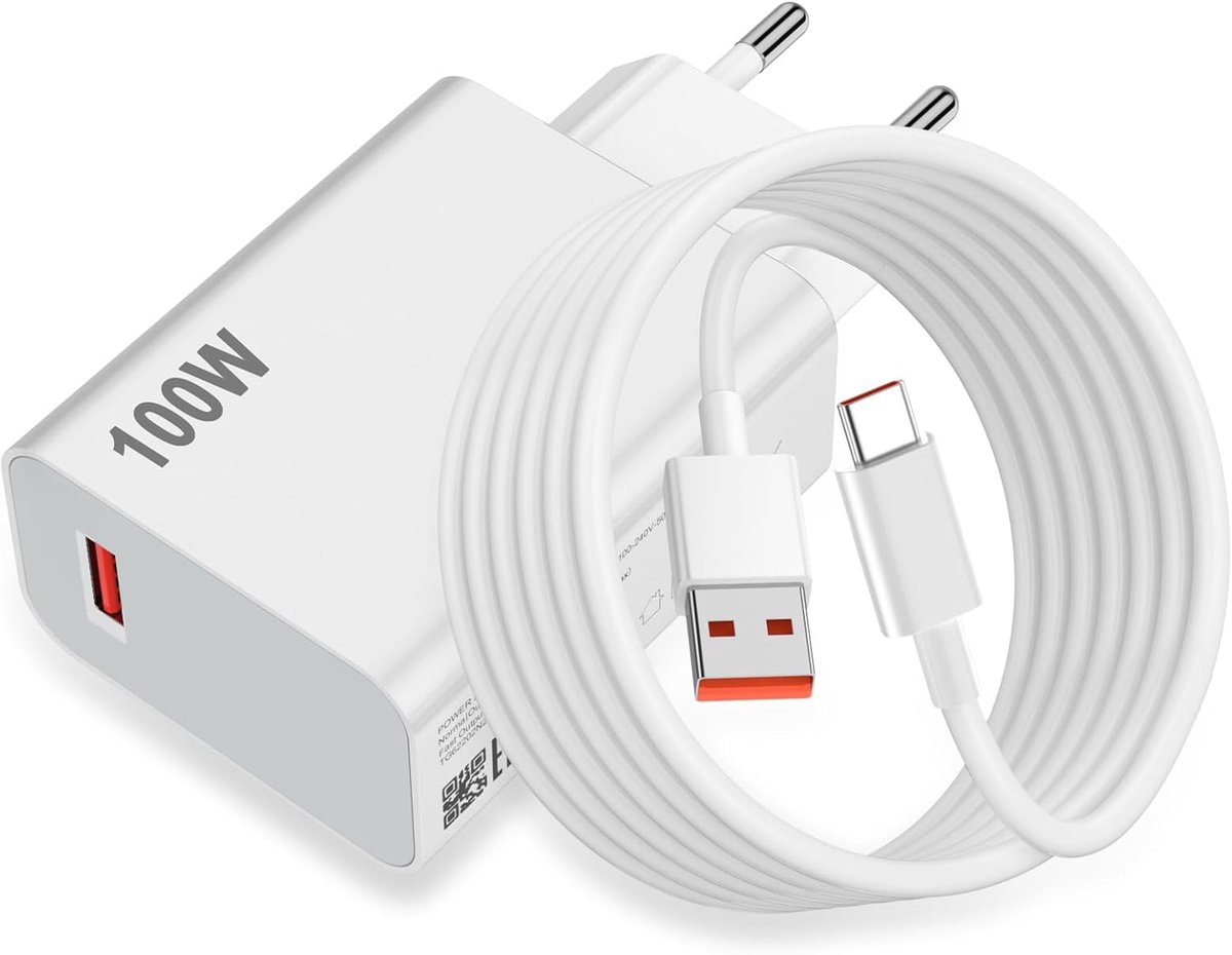 Oplader 100W en 2meter kabel voor Xiaomi Redmi note 15 Pro+ 5G, | Snel opladen 100W laadadapter en oplaadkabel USB C 6A USB stekker voor Xiaomi Poco X8 Pro Max M8 Pro F8 Ultra 17 Pro Max Pad