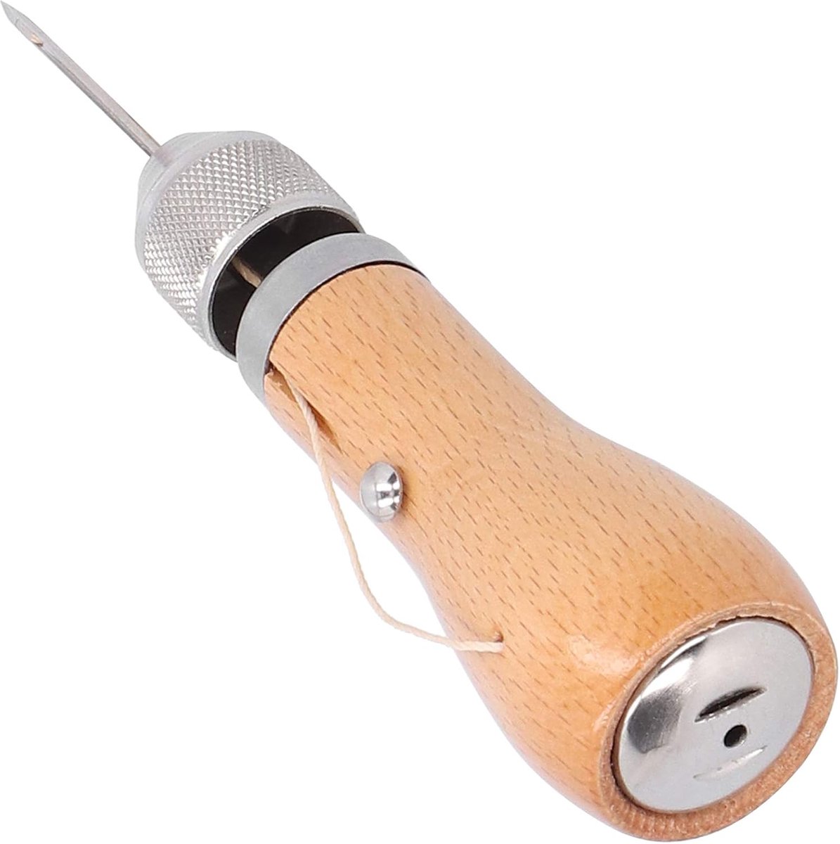 Houten handvat met ergonomisch ontwerp voor naaien en repareren van leer en canvas, Handnaaid gereedschap, DIY leerbewerking en reparatie, klein en draagbaar, met 2 naalden