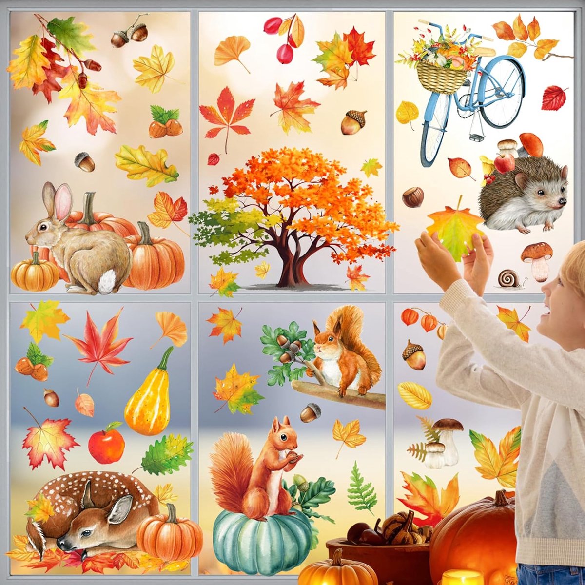 9 vellen herfstdecoratie raamafbeeldingen herfst zelfklevend 01