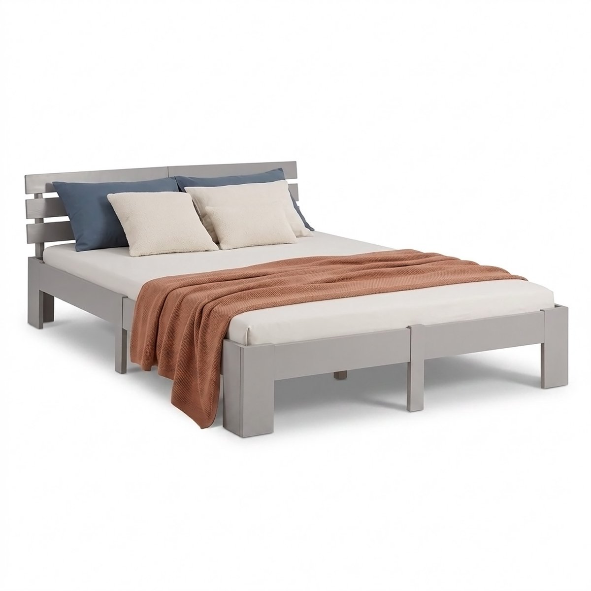 Homestyle4u Tweepersoonsbed - 140x200 cm - Houten bed - Grijs